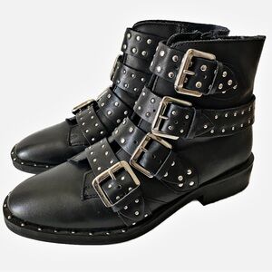 Topshop Size 5 1/2 Biker Moto Boot Amelia Leather With Studs